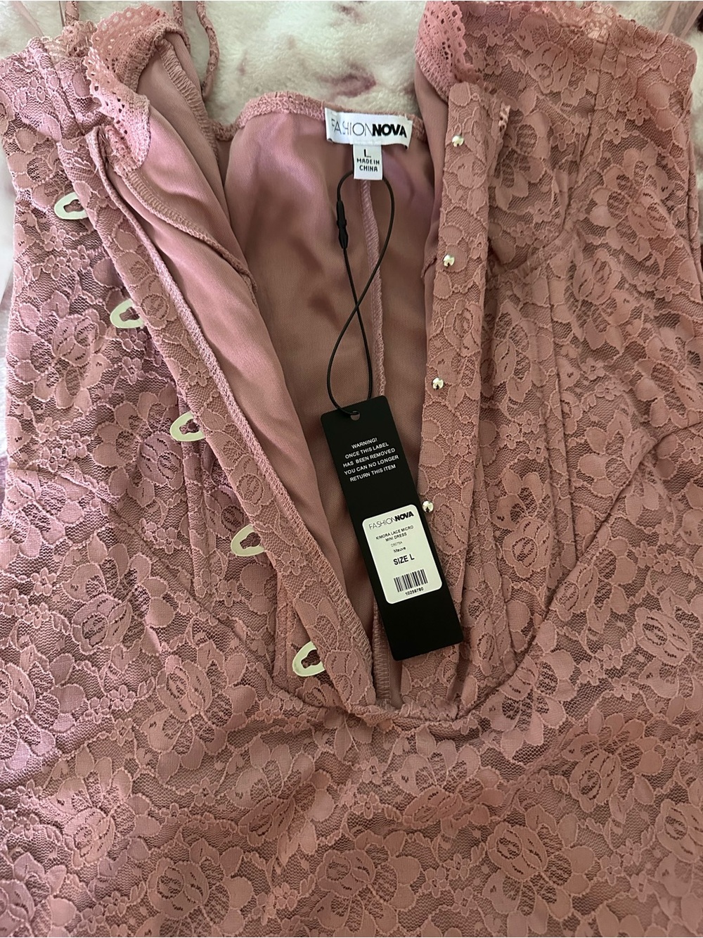 Fashion Nova Dusty Rose Lace Strapless Dress